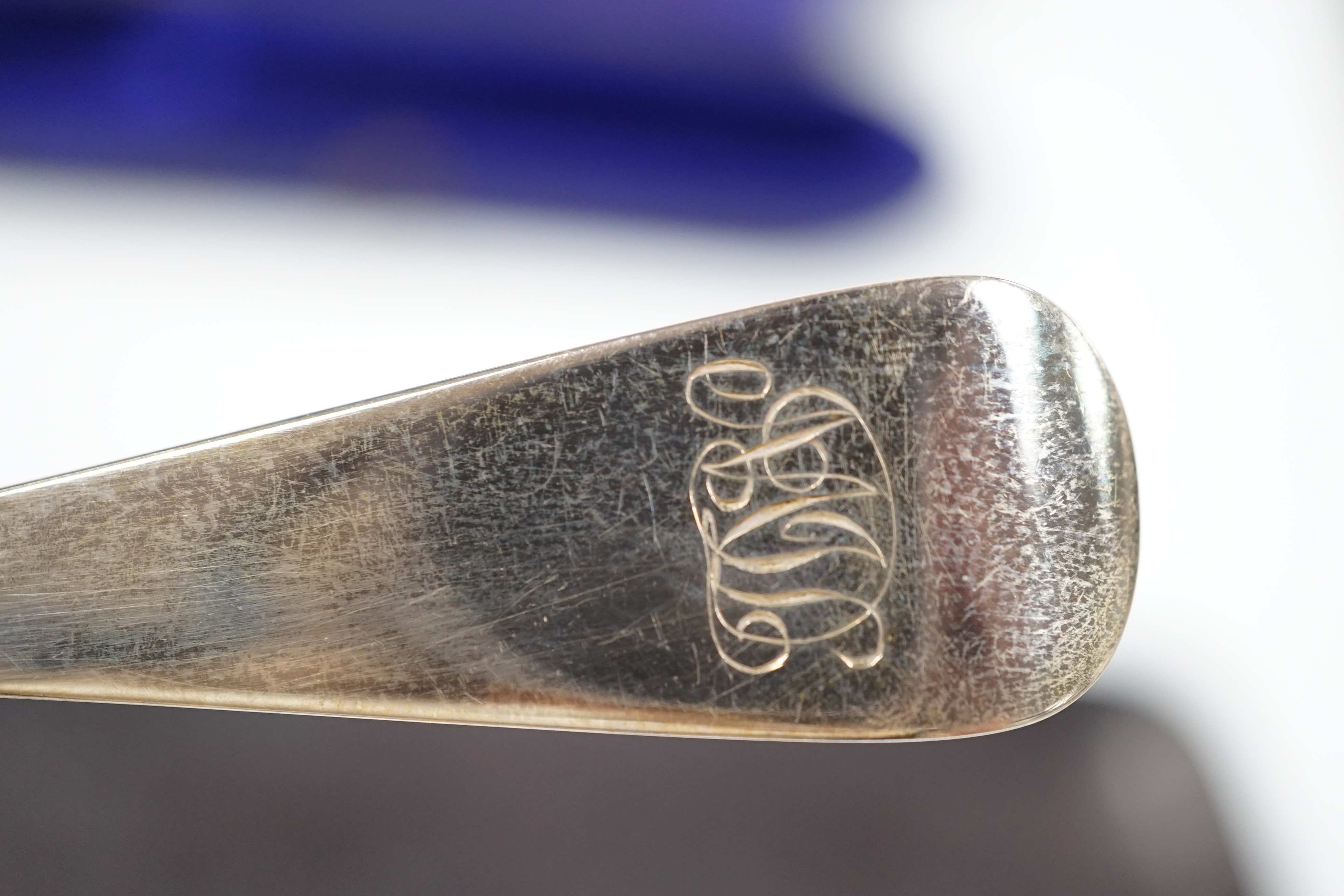 A cased Russian 84 zolotnik spoon, 16.8cm and a cased Victorian silver dessert spoon, London, 1893. Condition - fair to good